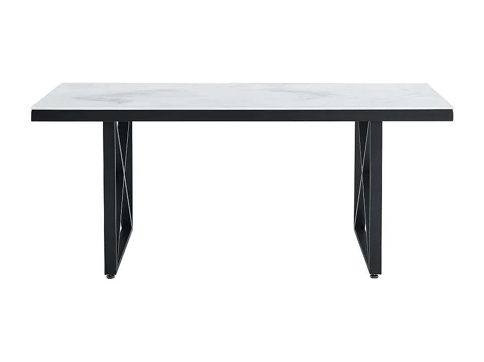Table à Manger Design Verre Trempé Marbré Blanc & Métal Noir – 180×90 cm