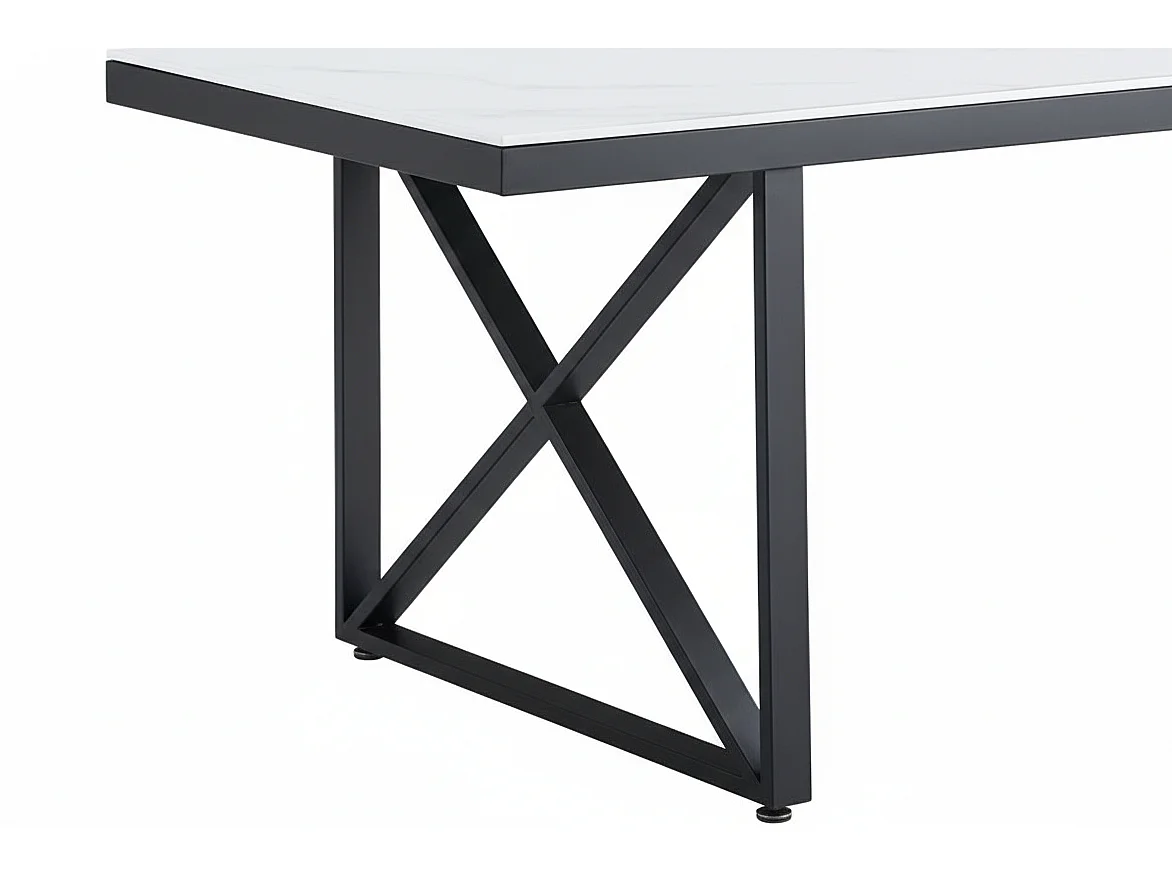 Table à Manger Design Verre Trempé Marbré Blanc & Métal Noir – 180×90 cm