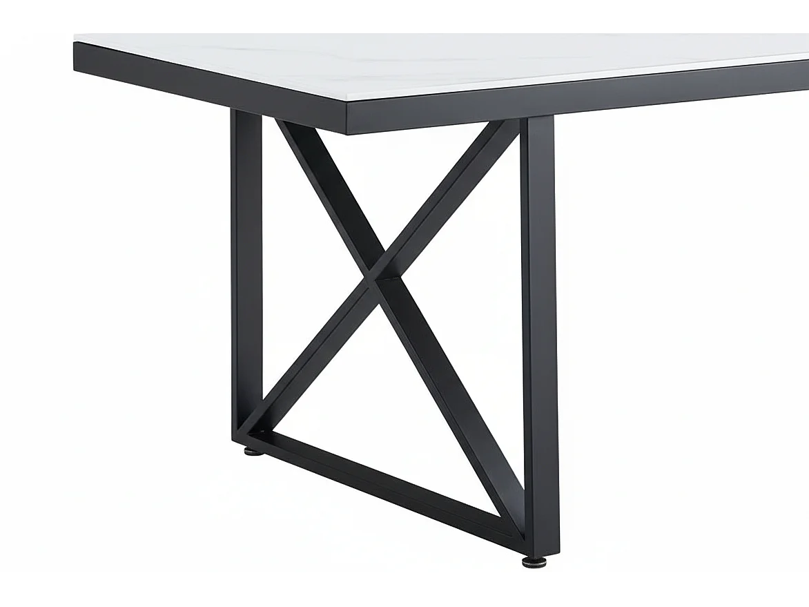 Table à Manger Design Verre Trempé Marbré Blanc & Métal Noir – 180×90 cm