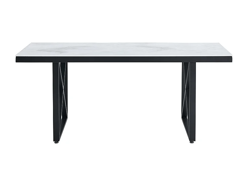 Table repas LEVANTO métal noir plateau en verre trempé - Marbré blanc