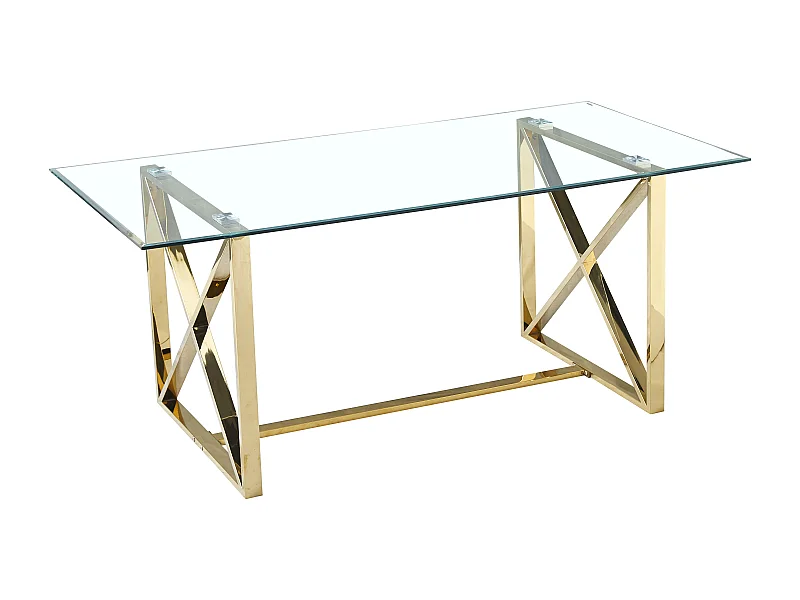 Table à manger KENSY doré 180x90 cm verre transparent