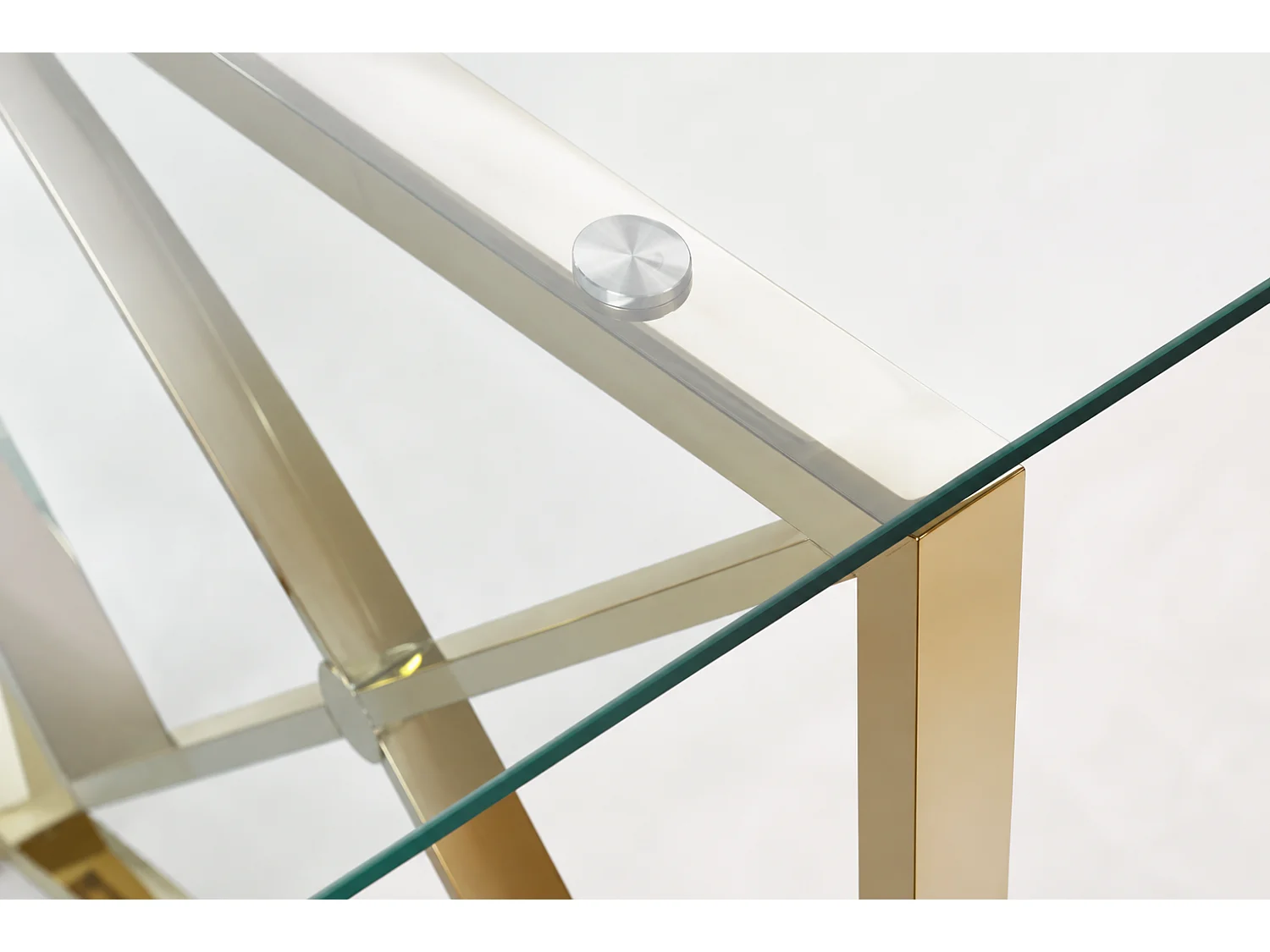 Table à manger verre transparent pied métal doré 180x90 cm KENSY