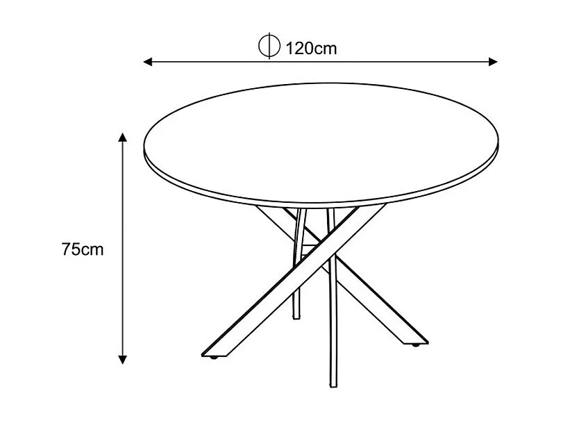 Table à manger JESSICA en bois NOIR pieds métal noir 120 cm
