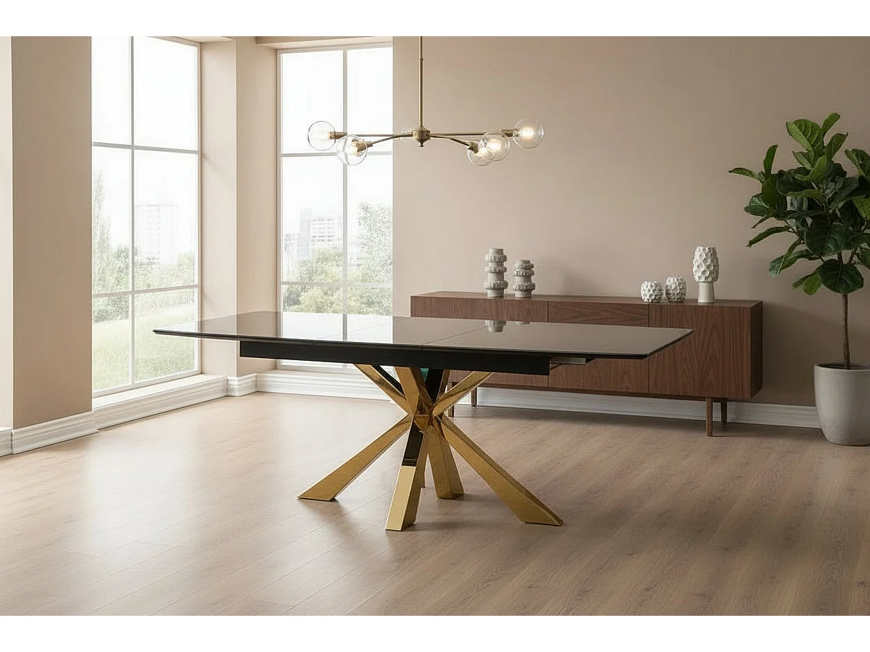 Table à manger extensible Gold - plateau Céramique Marbré noir -  BIANCA