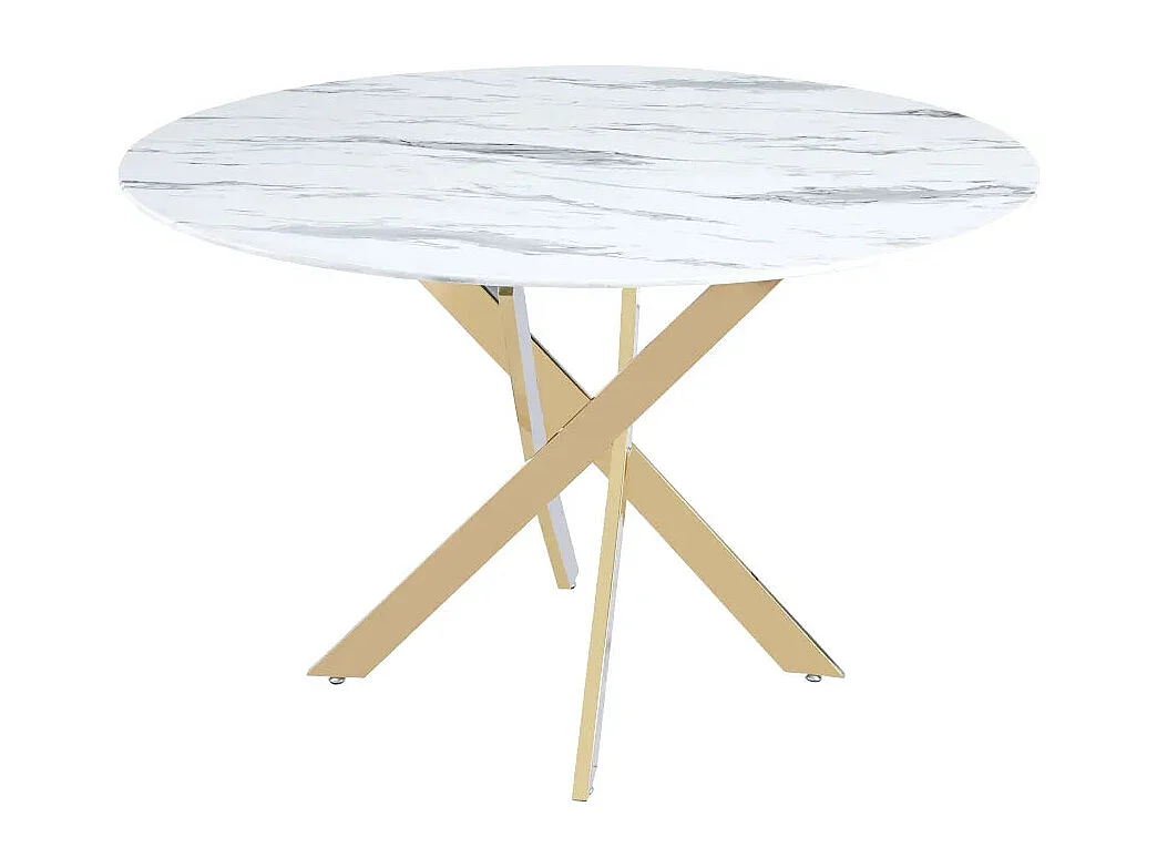 Table a manger ronde JESSICA Gold XXL 120 cm 4 couverts effet marbré blanc