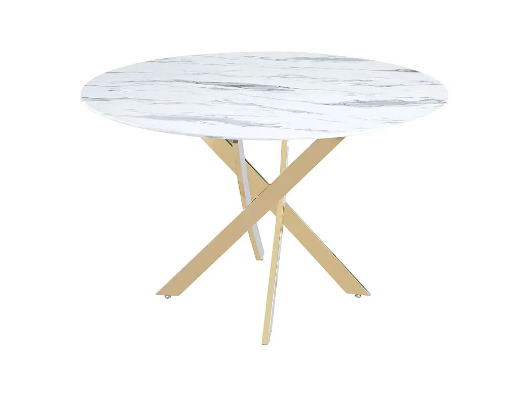 Table a manger ronde JESSICA Gold XXL 120 cm 4 couverts effet marbré blanc