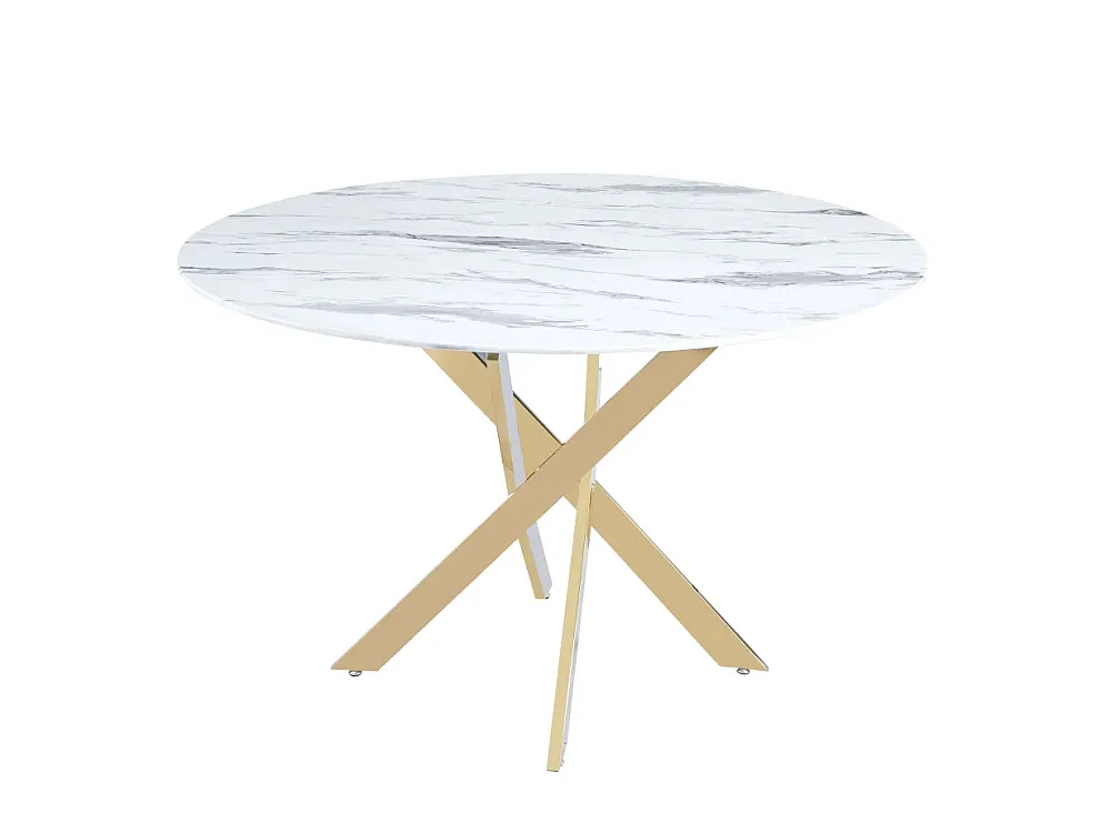 Table a manger ronde JESSICA Gold XXL 120 cm 4 couverts effet marbré blanc