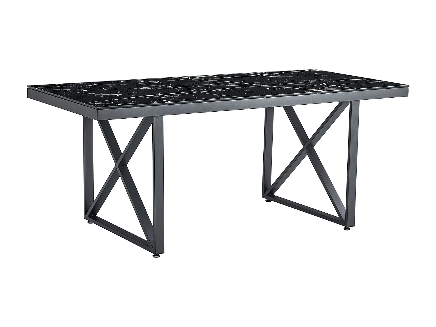 Table repas LEVANTO métal noir plateau en verre trempé