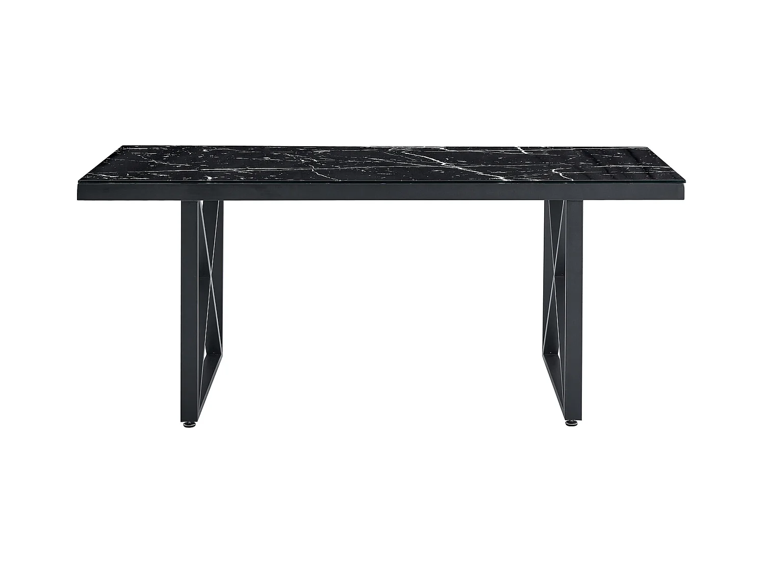 Table repas LEVANTO métal noir plateau en verre trempé