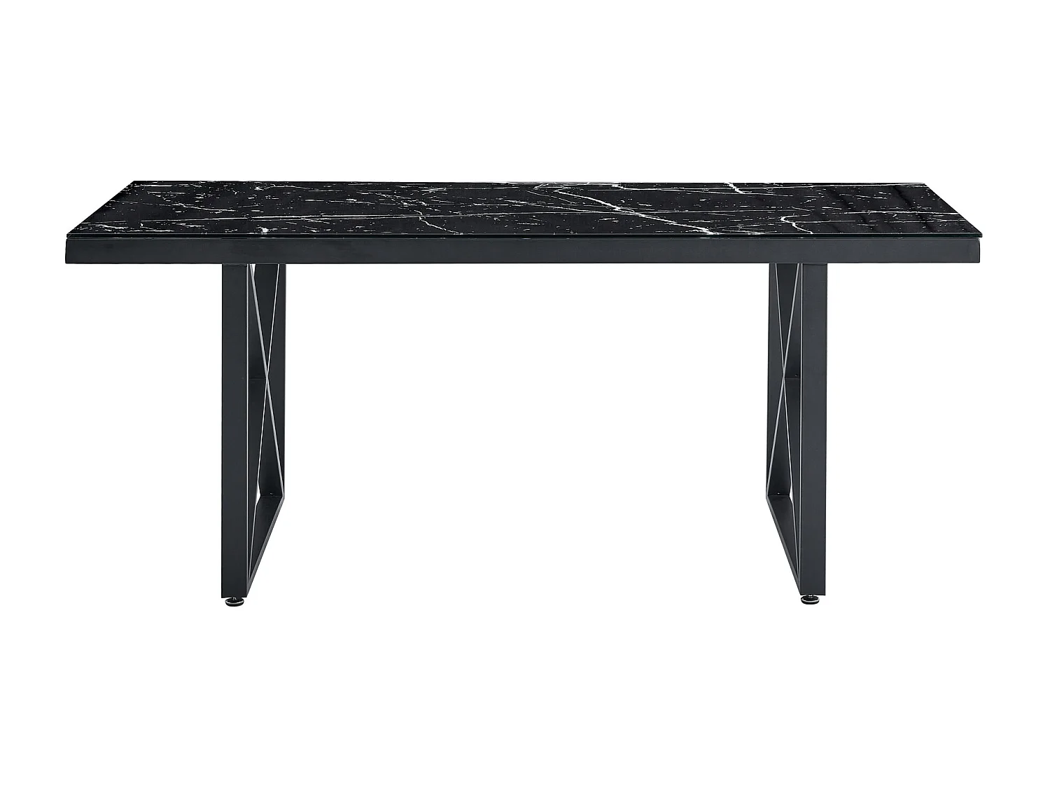 Table à Manger Verre Trempé Marbré Noir & Métal Noir – 180×90 cm