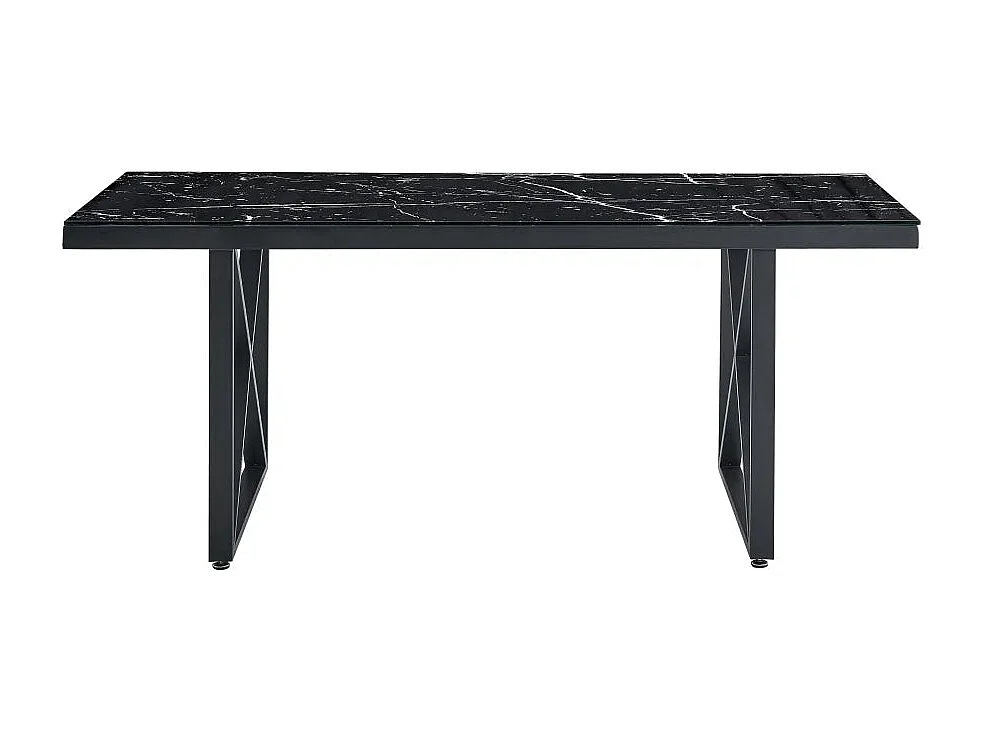 Table à Manger Verre Trempé Marbré Noir & Métal Noir – 180×90 cm