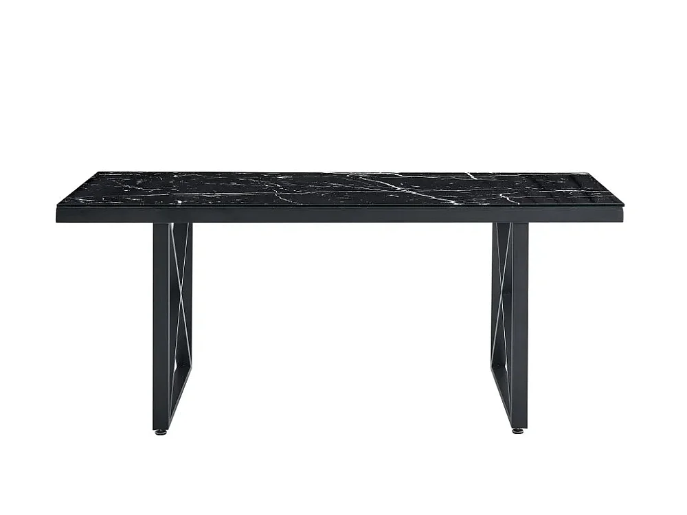 Table à Manger Verre Trempé Marbré Noir & Métal Noir – 180×90 cm