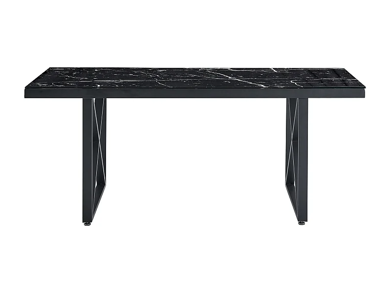 Table à Manger Verre Trempé Marbré Noir & Métal Noir – 180×90 cm