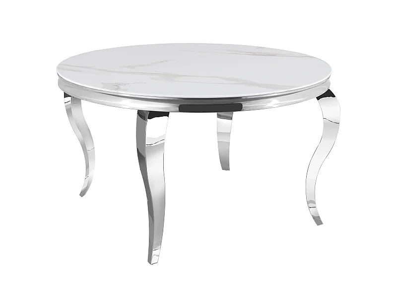 Table à manger ronde BAROQUE MARBRE BLANC pieds chrome  130x75 cm