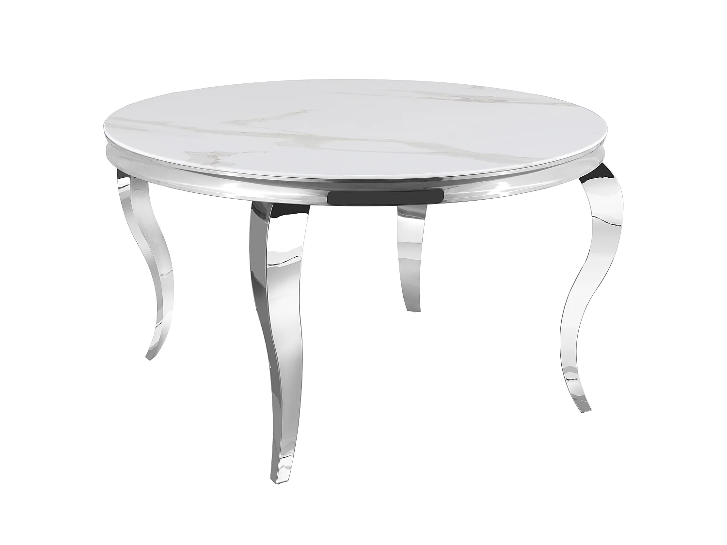 Table à manger ronde BAROQUE MARBRE BLANC pieds chrome  130x75 cm