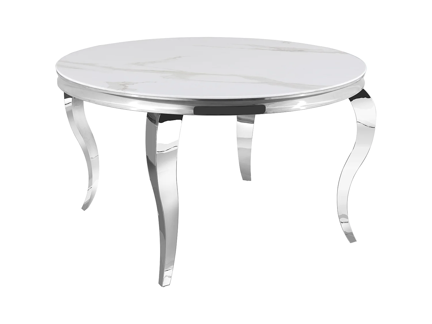 Table à manger ronde BAROQUE MARBRE BLANC pieds chrome  130x75 cm