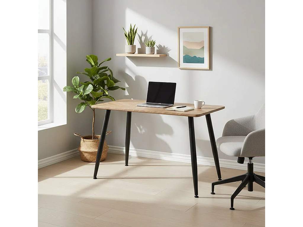 Table à Manger Industrielle Bois Effet Chêne & Métal Noir – 120×70 cm – AMMO