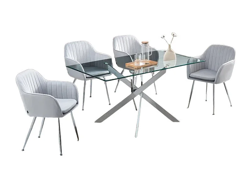 Table Repas JESSICA XXL Chrome et plateau en verre TRANSPARENT 180 cm 6 à 8 couverts