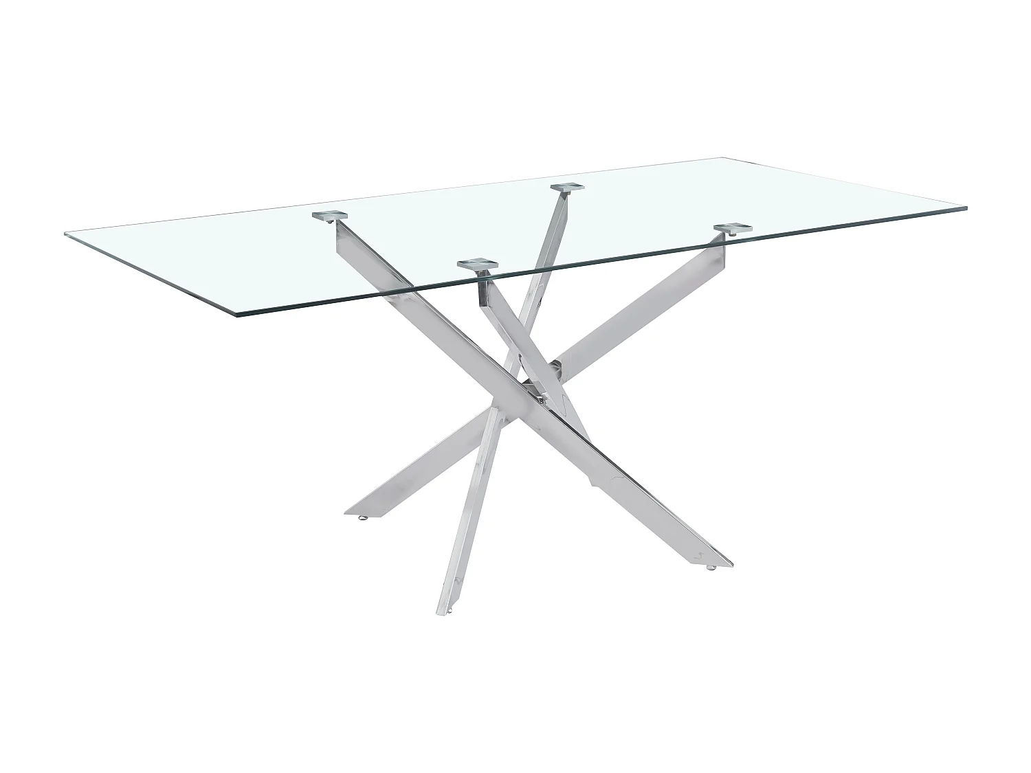 Table Repas JESSICA XXL Chrome et plateau en verre TRANSPARENT 180 cm 6 à 8 couverts