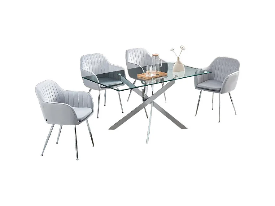 Table Repas JESSICA XXL Chrome et plateau en verre 180 cm 6 à 8 couverts