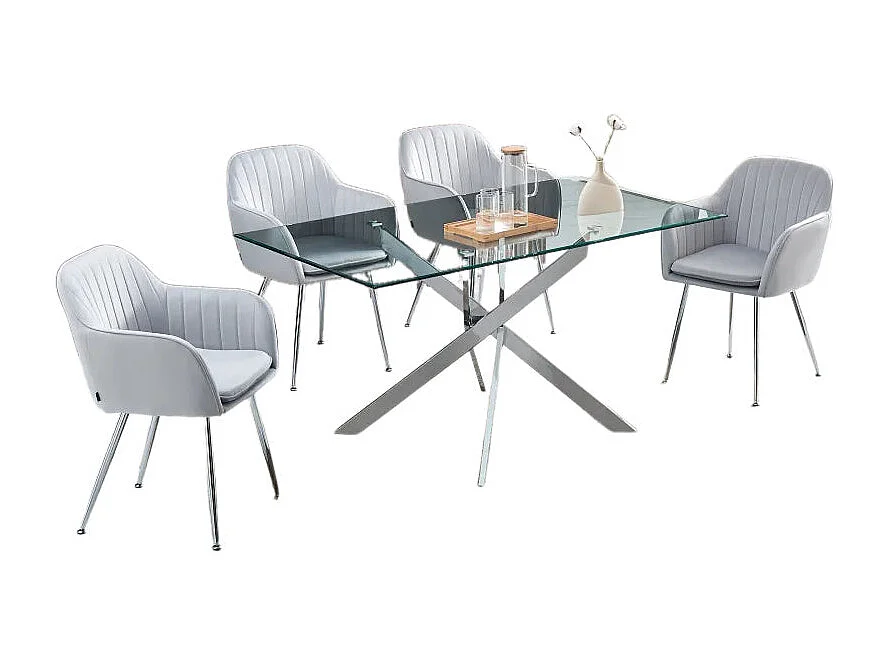 Table Repas JESSICA XXL Chrome et plateau en verre TRANSPARENT 180 cm 6 à 8 couverts