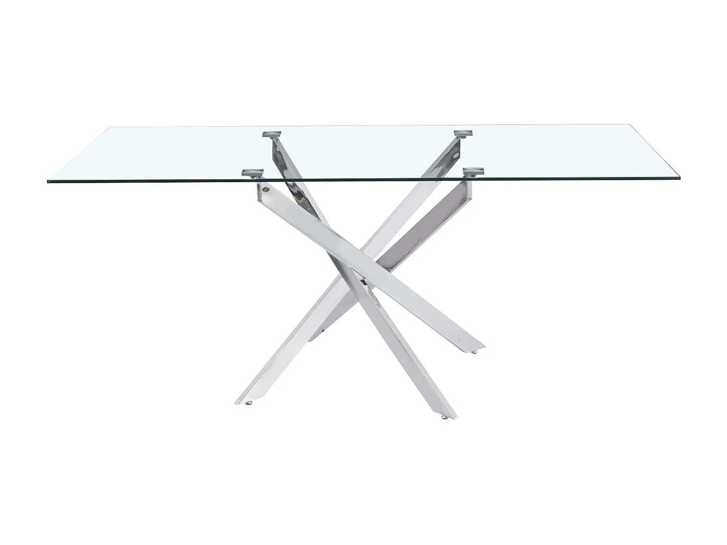 Table Repas JESSICA XXL Chrome et plateau en verre TRANSPARENT 180 cm 6 à 8 couverts