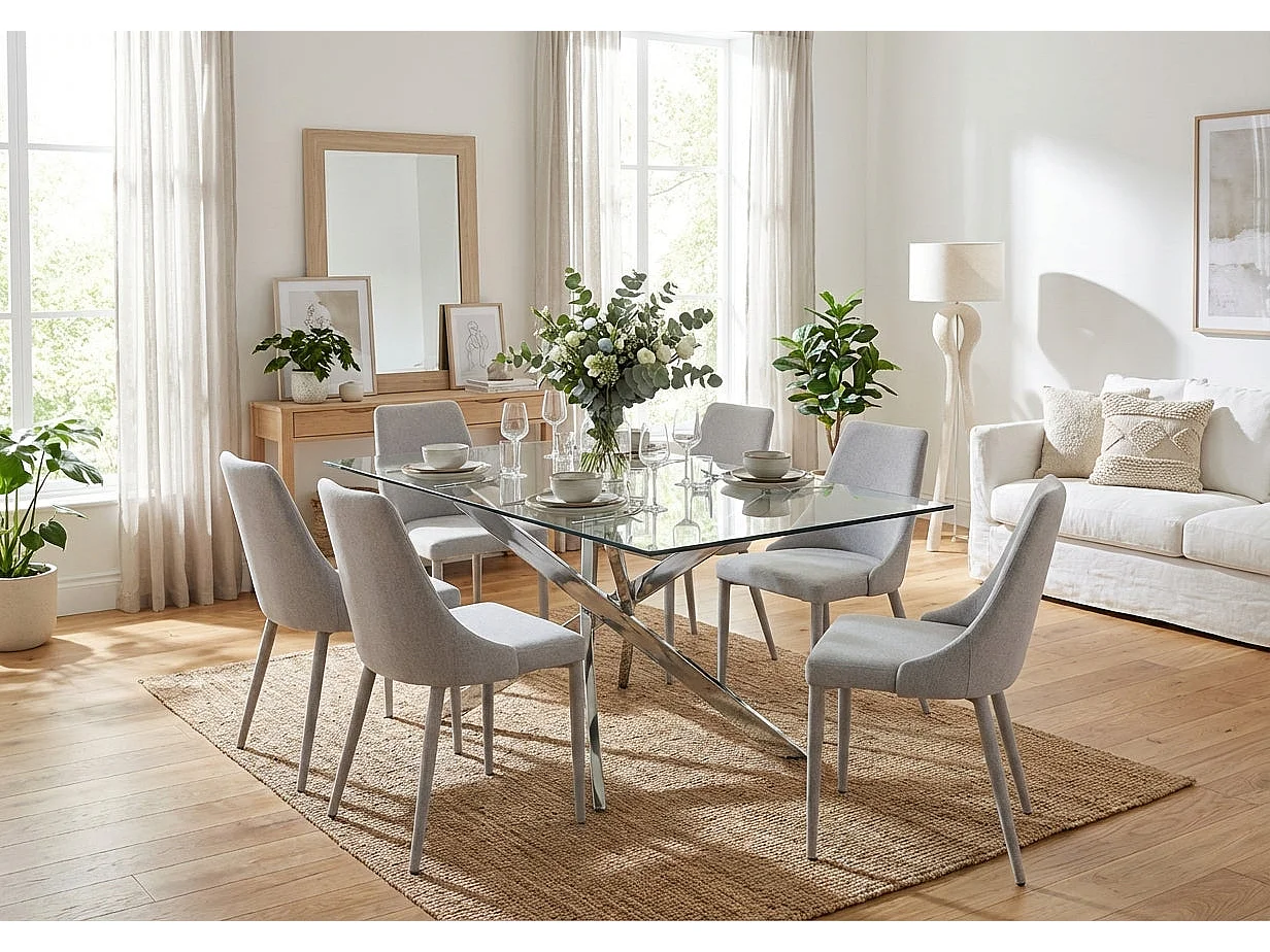 Table repas verre trempé transparent chrome 180x90x75 cm JESSICA XXL