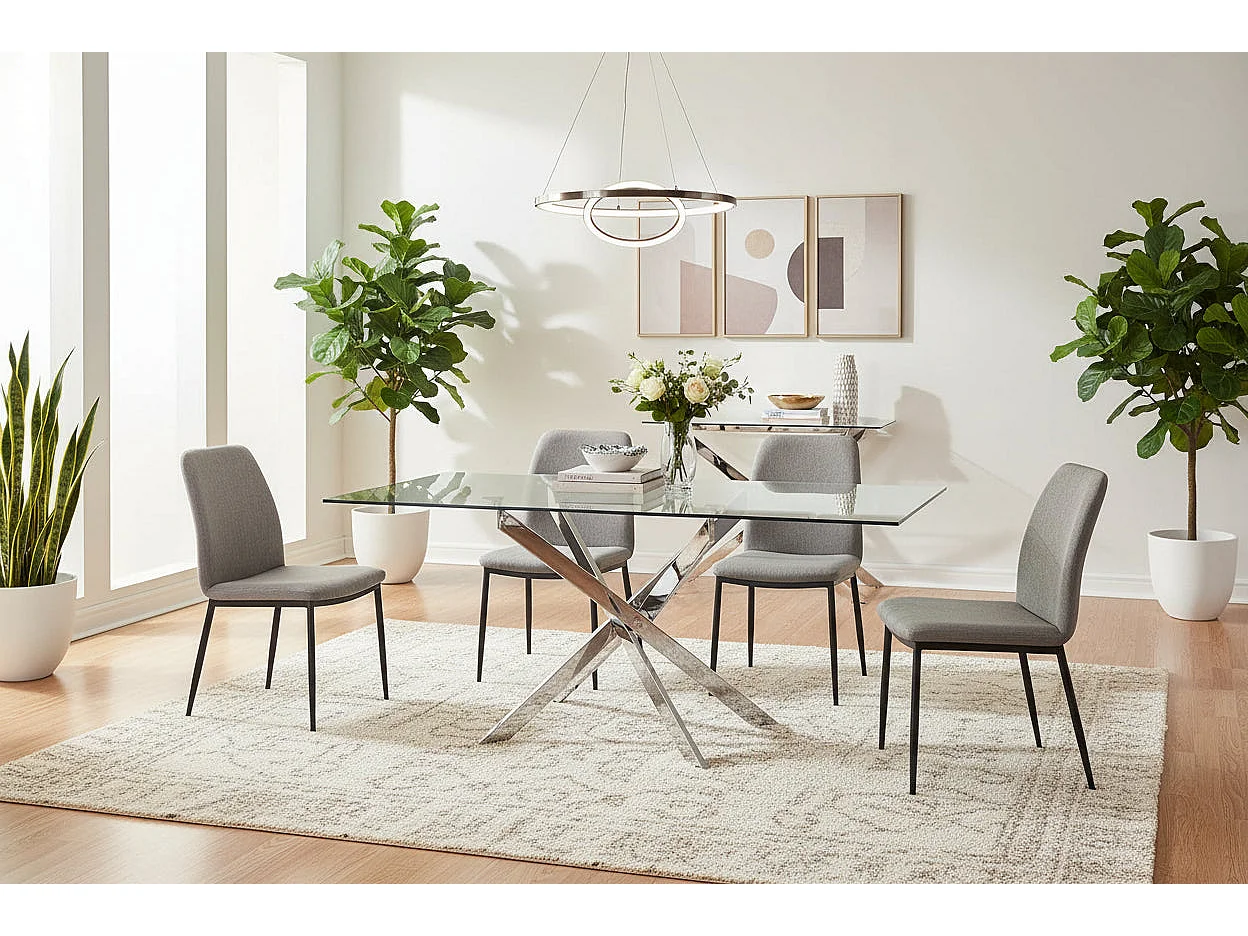 Table repas verre trempé transparent chrome 180x90x75 cm JESSICA XXL