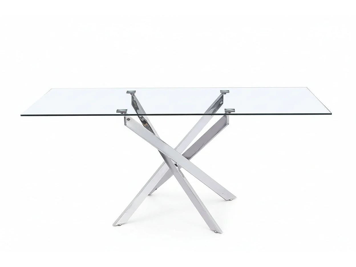 Table repas verre trempé transparent chrome 180x90x75 cm JESSICA XXL