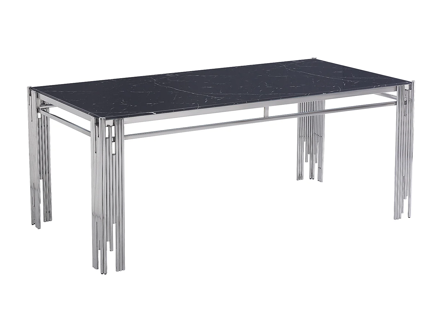 Table à manger XXL FLUTE Chrome Plateau en verre Marbré NOIR 180 cm