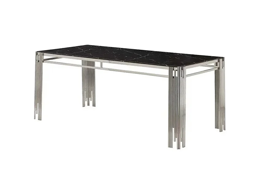 Table à manger XXL FLUTE Chrome Plateau en verre Marbré 180 cm