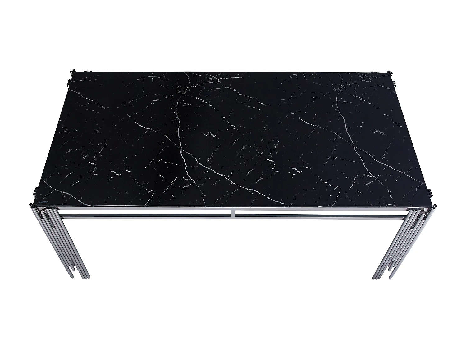 Table à manger verre marbré noir pied métal chrome 180x90 cm FLUTE