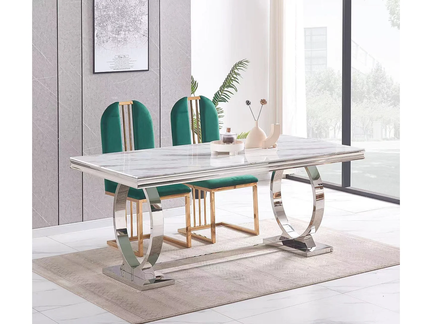 Table à manger 6 à 8 personnes OMEGA Chrome verre 180x90 cm