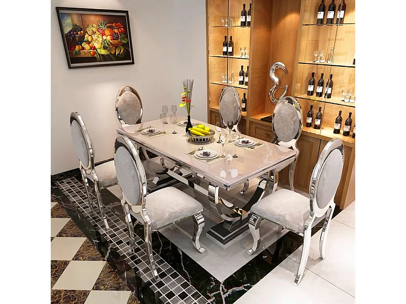 Table à manger 6 à 8 personnes OMEGA Chrome verre 180x90 cm