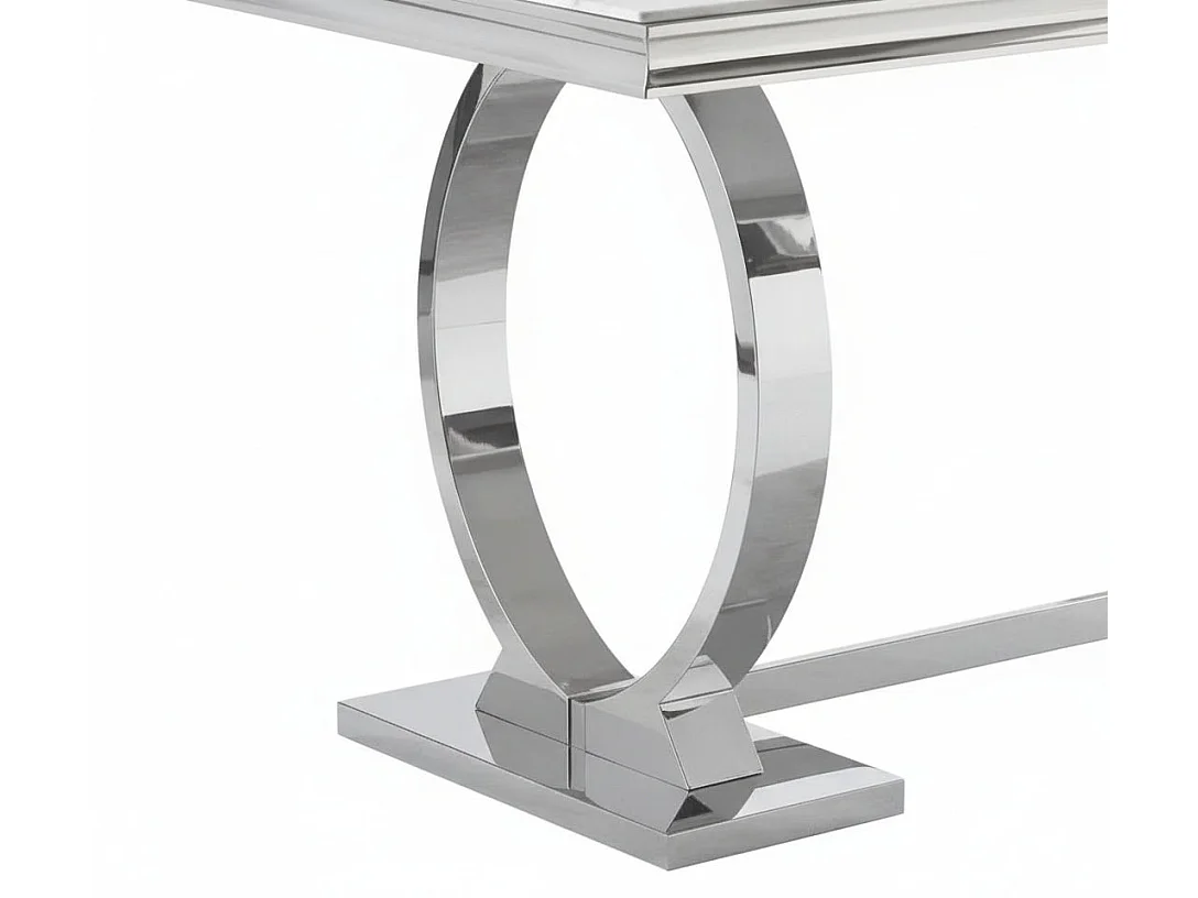 Table à Manger Rectangulaire Verre Marbré Blanc & Chrome – 180×90×75 cm – OMEGA