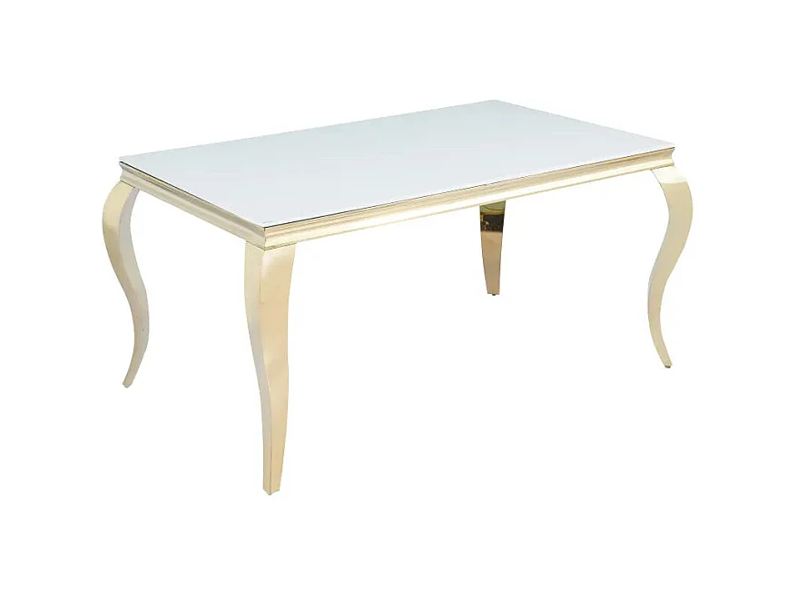 Table à manger BAROQUE 4 à 6 couverts pieds gold plateau en verre 150x90 cm