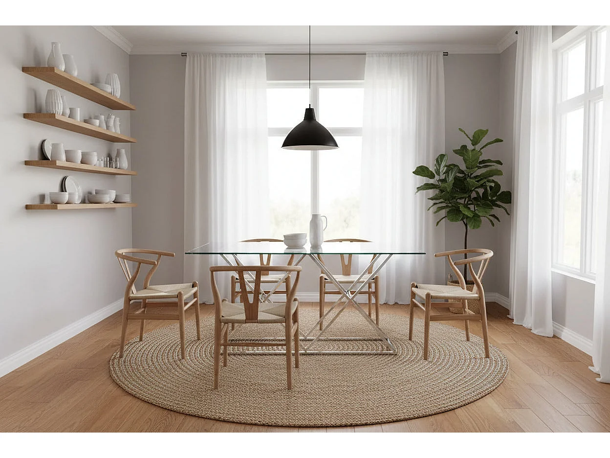 Table à Manger Rectangulaire Verre Transparent  Chrome – 180×90×75 cm – TRIANGLE