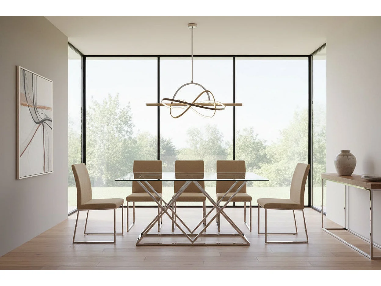 Table à Manger Rectangulaire Verre Transparent  Chrome – 180×90×75 cm – TRIANGLE