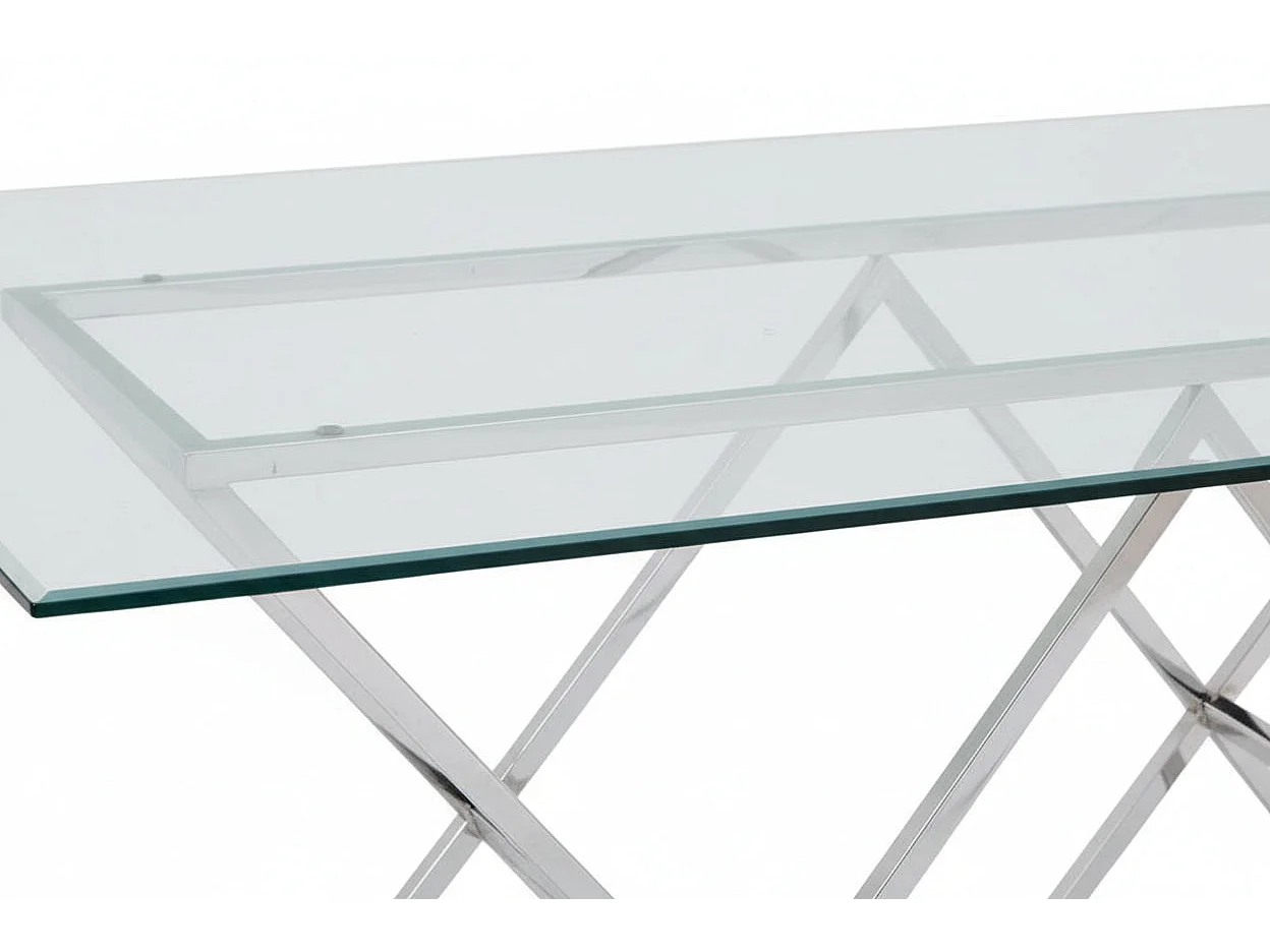Table à Manger Rectangulaire Verre Transparent  Chrome – 180×90×75 cm – TRIANGLE