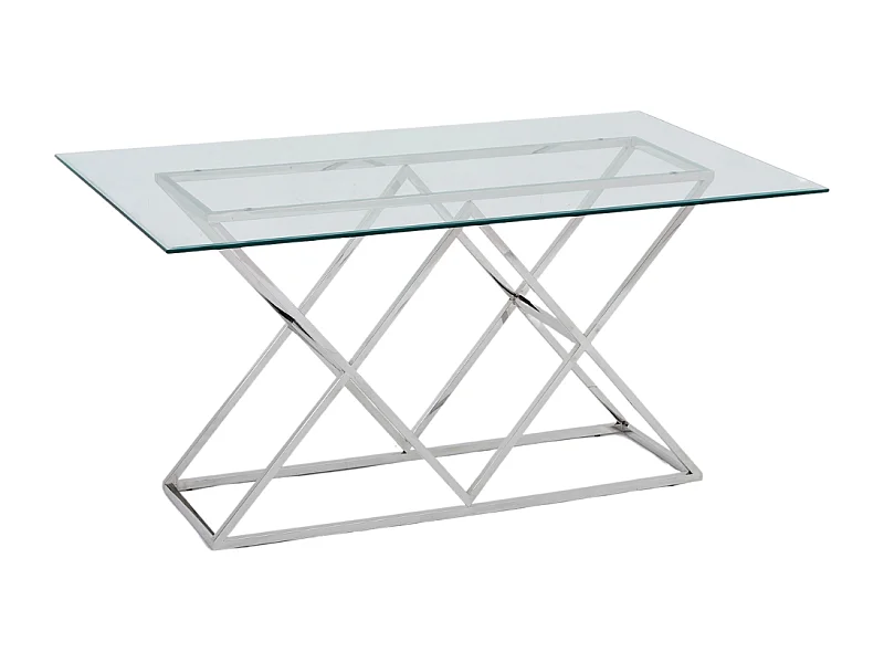 Table à Manger Rectangulaire Verre Transparent  Chrome – 180×90×75 cm – TRIANGLE