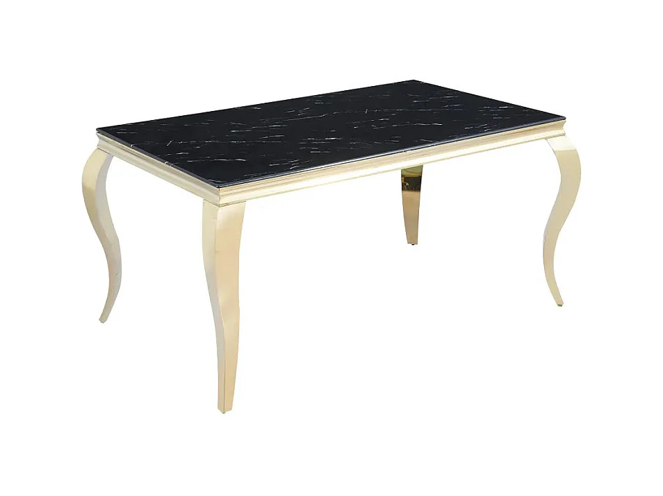 Table à manger BAROQUE 4 à 6 couverts pieds gold plateau en verre 150x90 cm