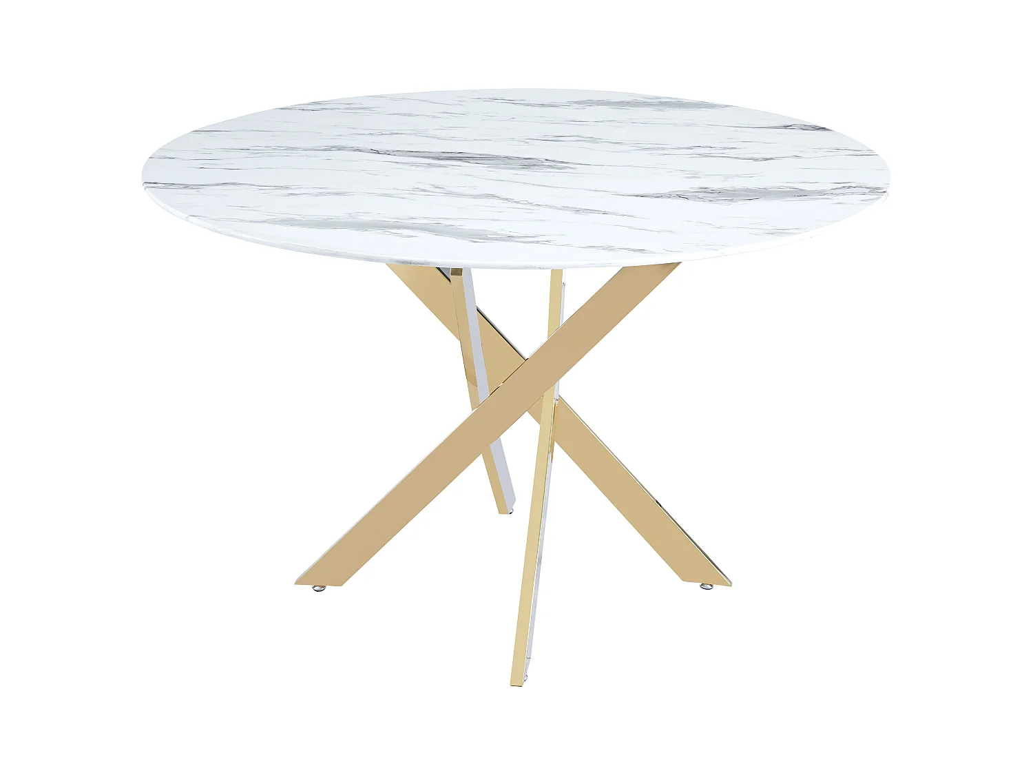 Table à manger ronde JESSICA MARBRE BLANC  piedsGold 100 cm 4 couverts