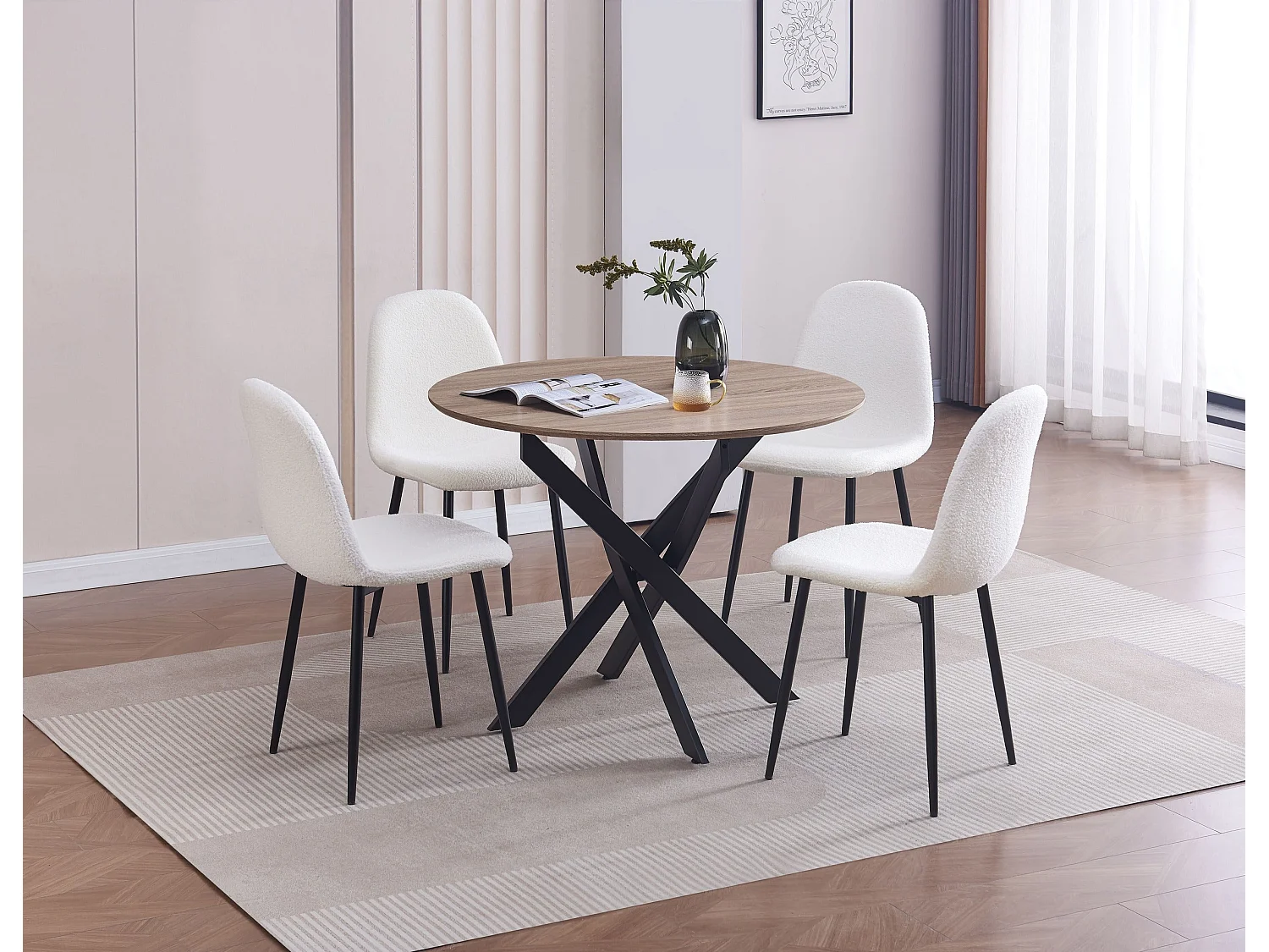 Table à manger JESSICA en bois CHENE pieds métal noir 100 cm