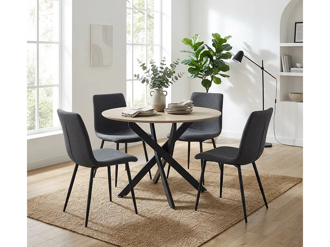 Table à manger JESSICA en bois CHENE pieds métal noir 100 cm