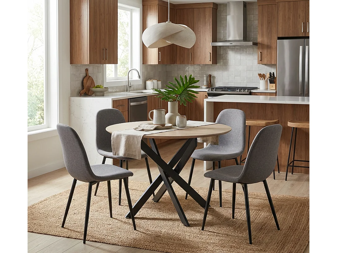 Table à manger JESSICA en bois CHENE pieds métal noir 100 cm