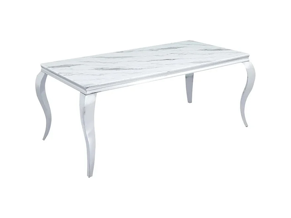 Table à manger BAROQUE 6 à 8 couverts pieds chrome plateau en verre 180x90 cm