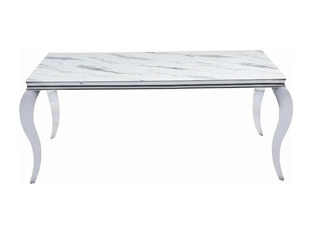 Table a manger verre effet marbre blanc chrome 180x90 cm BAROQUE