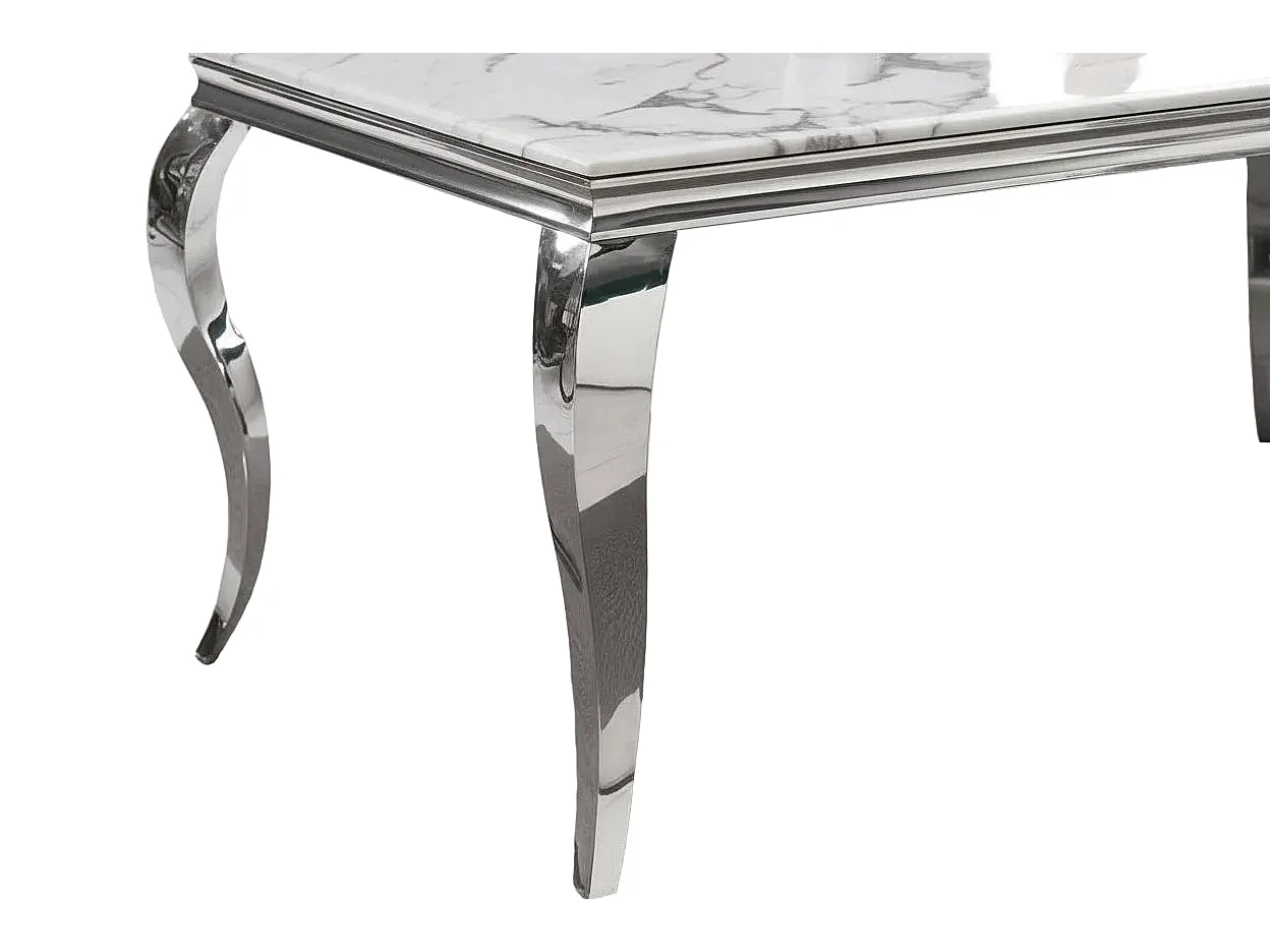 Table à manger verre effet marbre blanc chrome 180x90 cm BAROQUE