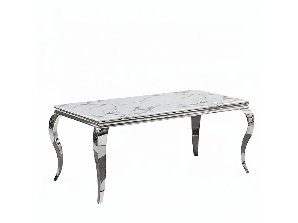 Table à manger verre effet marbre blanc chrome 180x90 cm BAROQUE