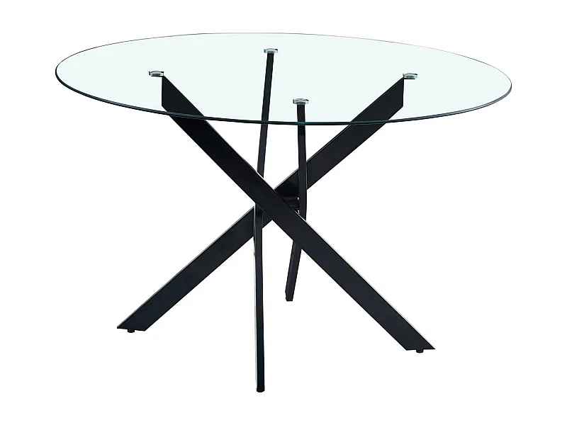Table à manger ronde  JESSICA TRANSPARENT pieds Métal noir 100 cm 4 couverts